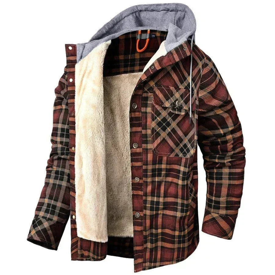 Davide fleece-lined hooded plaid jacket for men