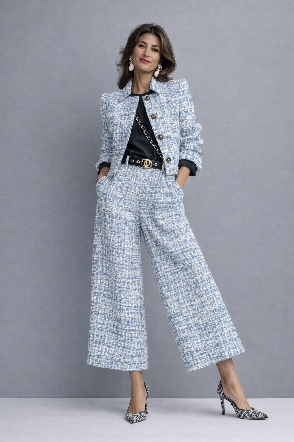 Allegra tweed jacket and wide-leg trouser set