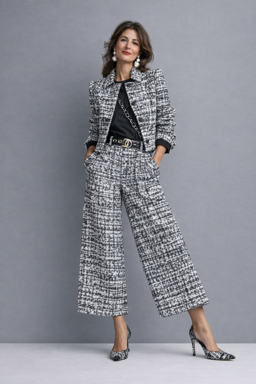 Allegra tweed jacket and wide-leg trouser set