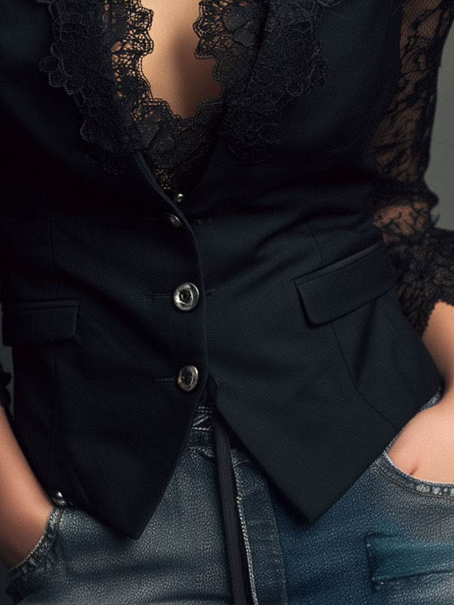 Vittoria lace-sleeve blazer - button detail
