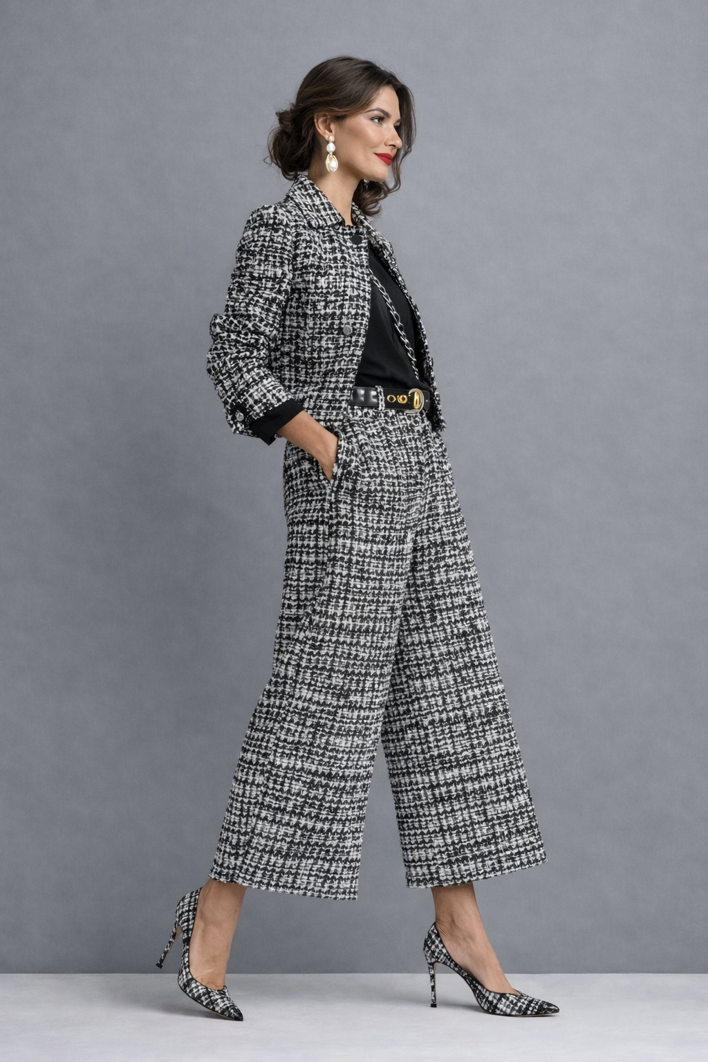 Allegra tweed jacket and wide-leg trouser set