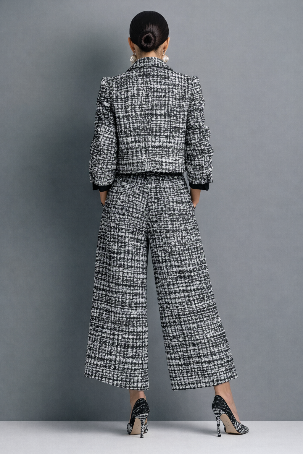 Allegra tweed jacket and wide-leg trouser set