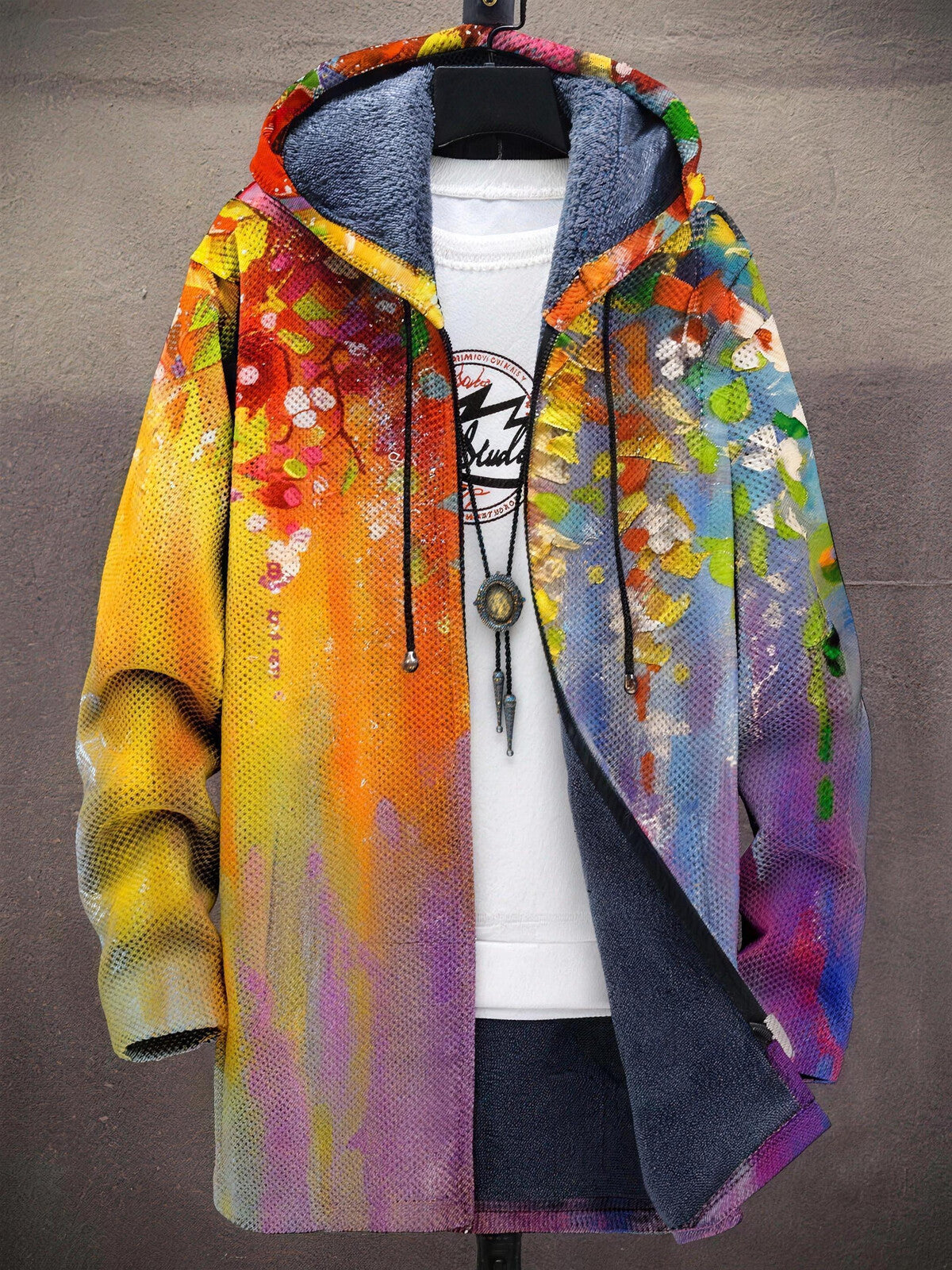 Rosalia Patchwork Hooded Fleece Cardigan - Rainbow