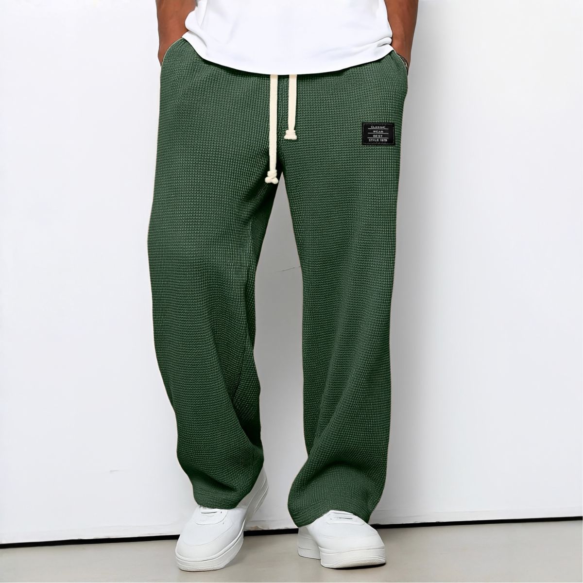 Relaxed Wide-Leg Drawstring Trousers - Dark Green