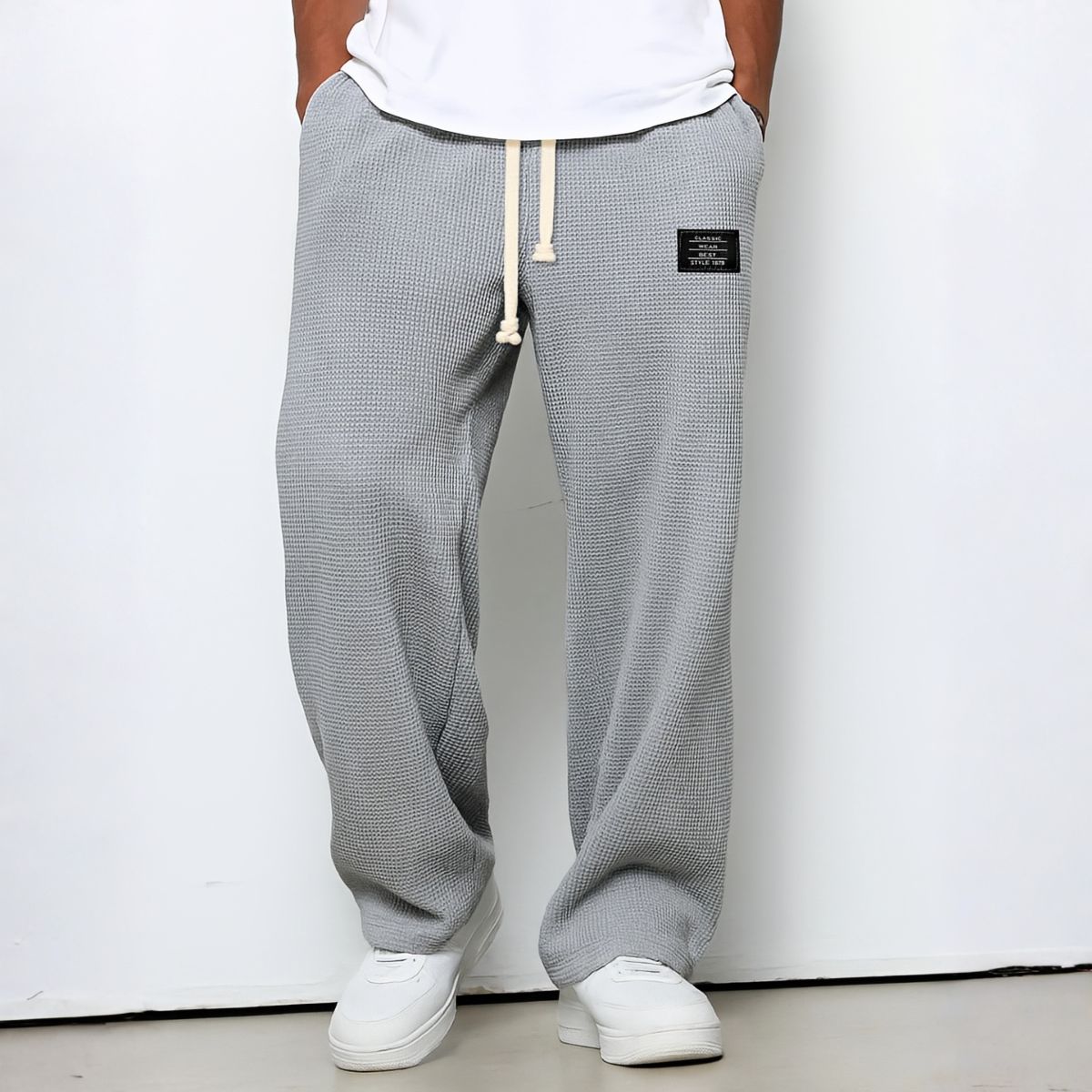 Relaxed Wide-Leg Drawstring Trousers - Gray