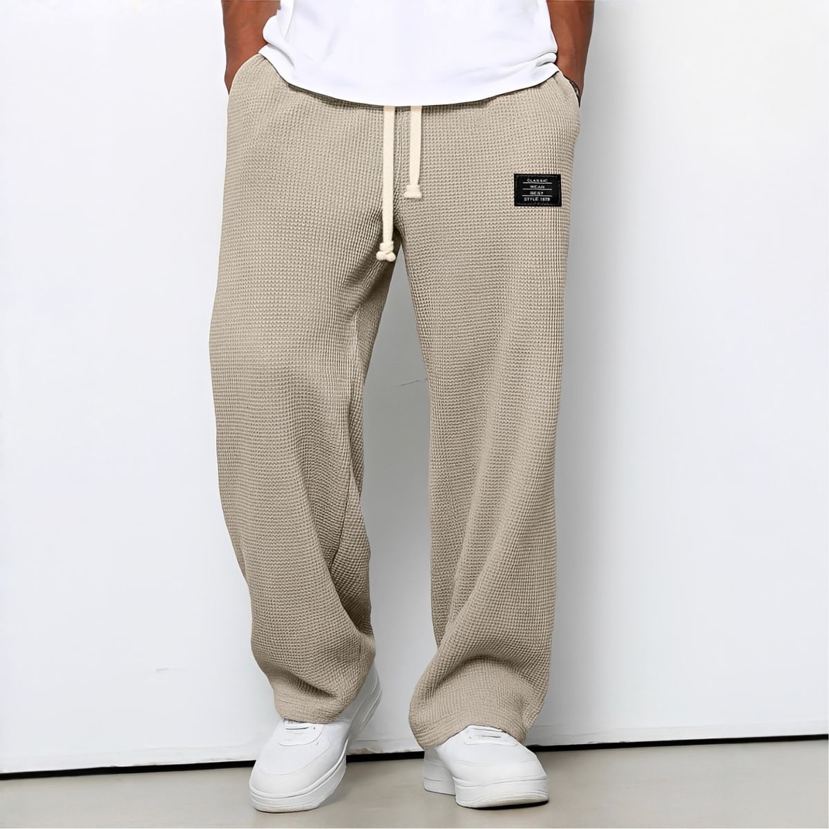 Relaxed Wide-Leg Drawstring Trousers - Khaki