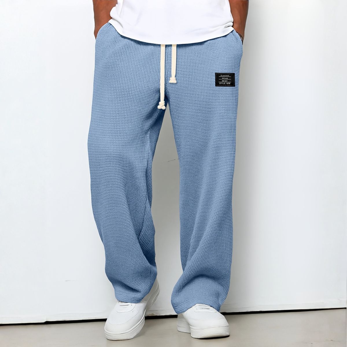 Relaxed Wide-Leg Drawstring Trousers - Light Blue