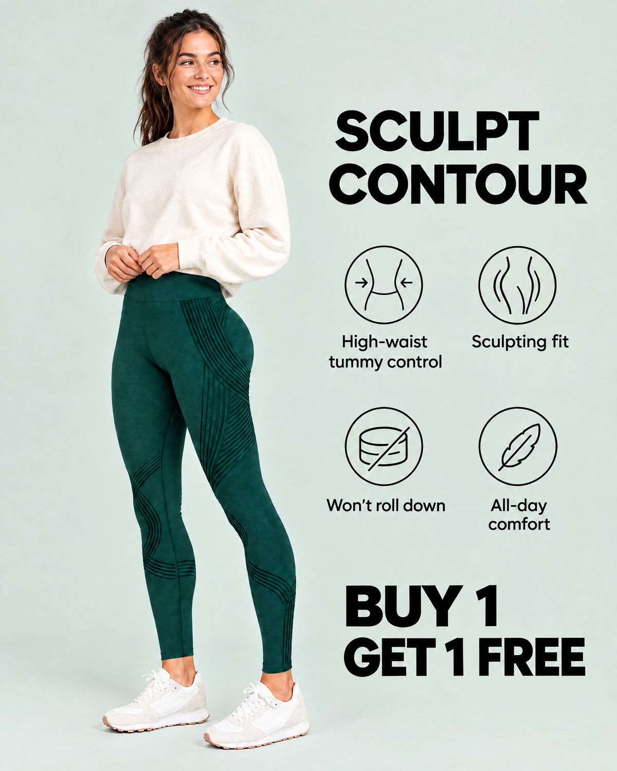 Sculpt Contour Compression Leggings - high waist, sculpting fit, won't roll down