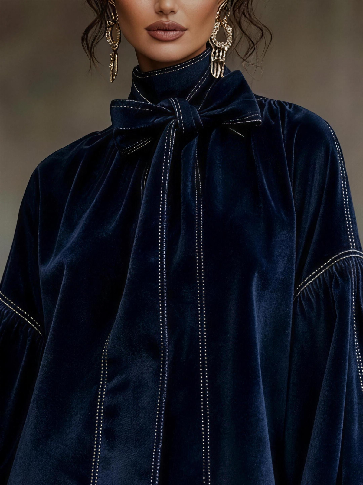 Agata velvet dress - bow neckline detail