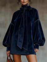 Agata velvet bow-neck balloon-sleeve dress