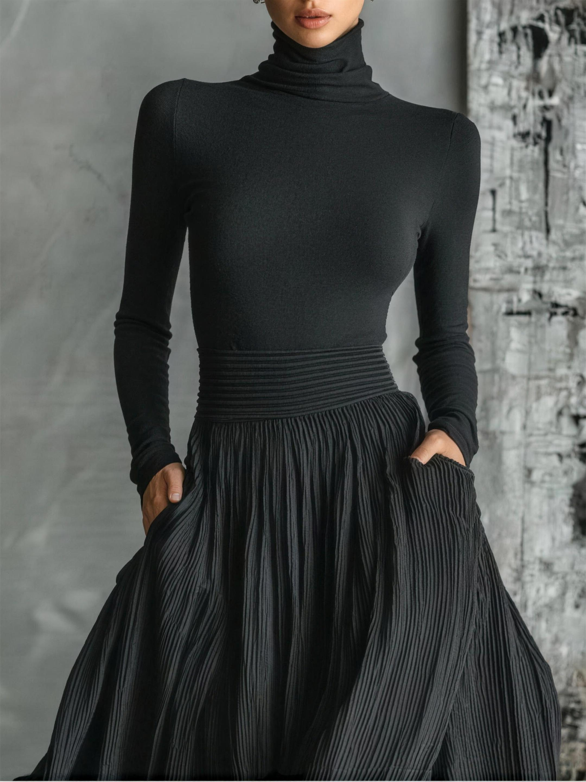 Luna turtleneck & flared maxi skirt set - detail