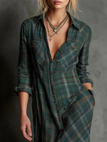 Emanuela plaid maxi shirt dress - collar detail