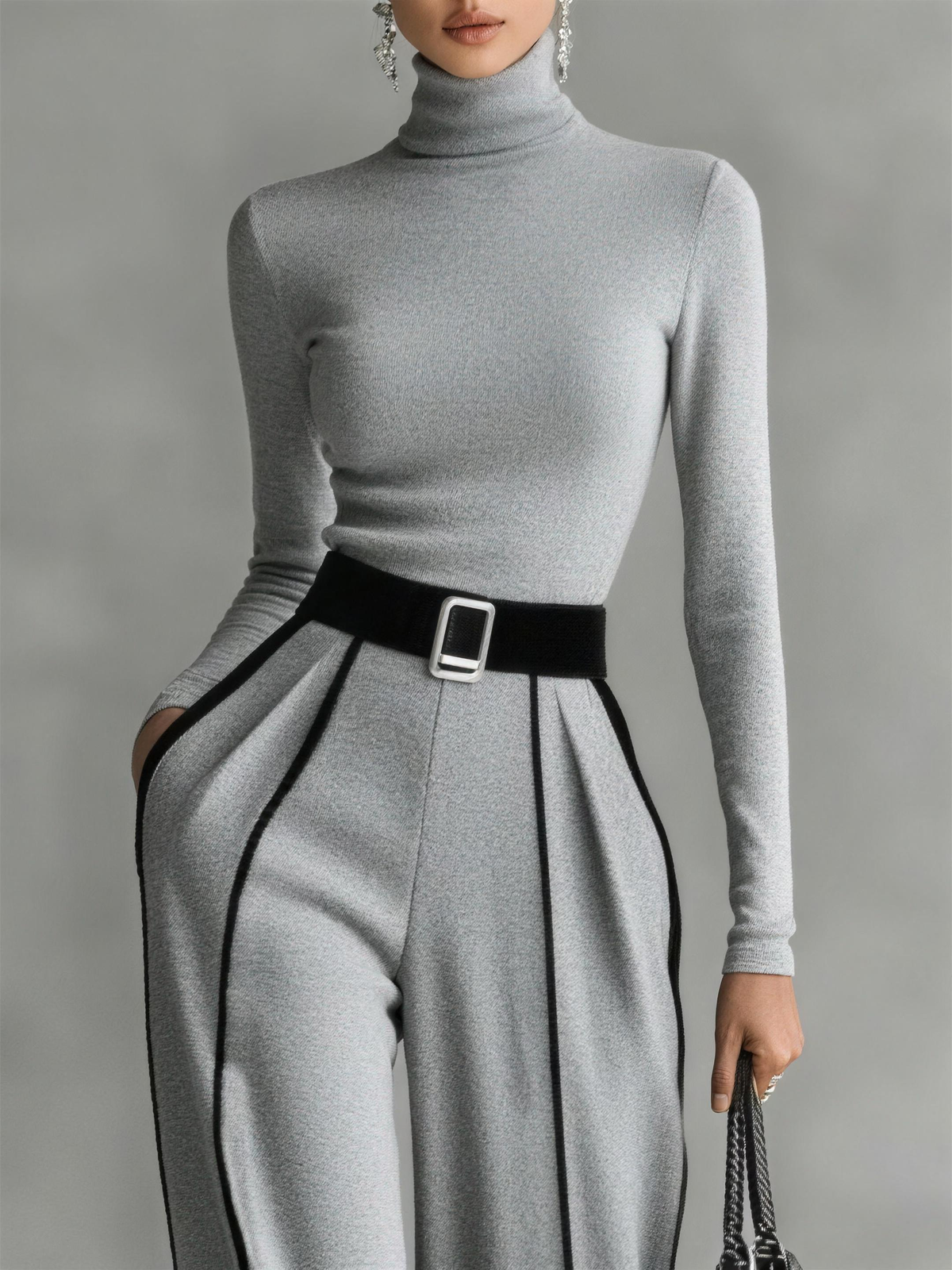 Angela turtleneck & wide pants set - gray detail