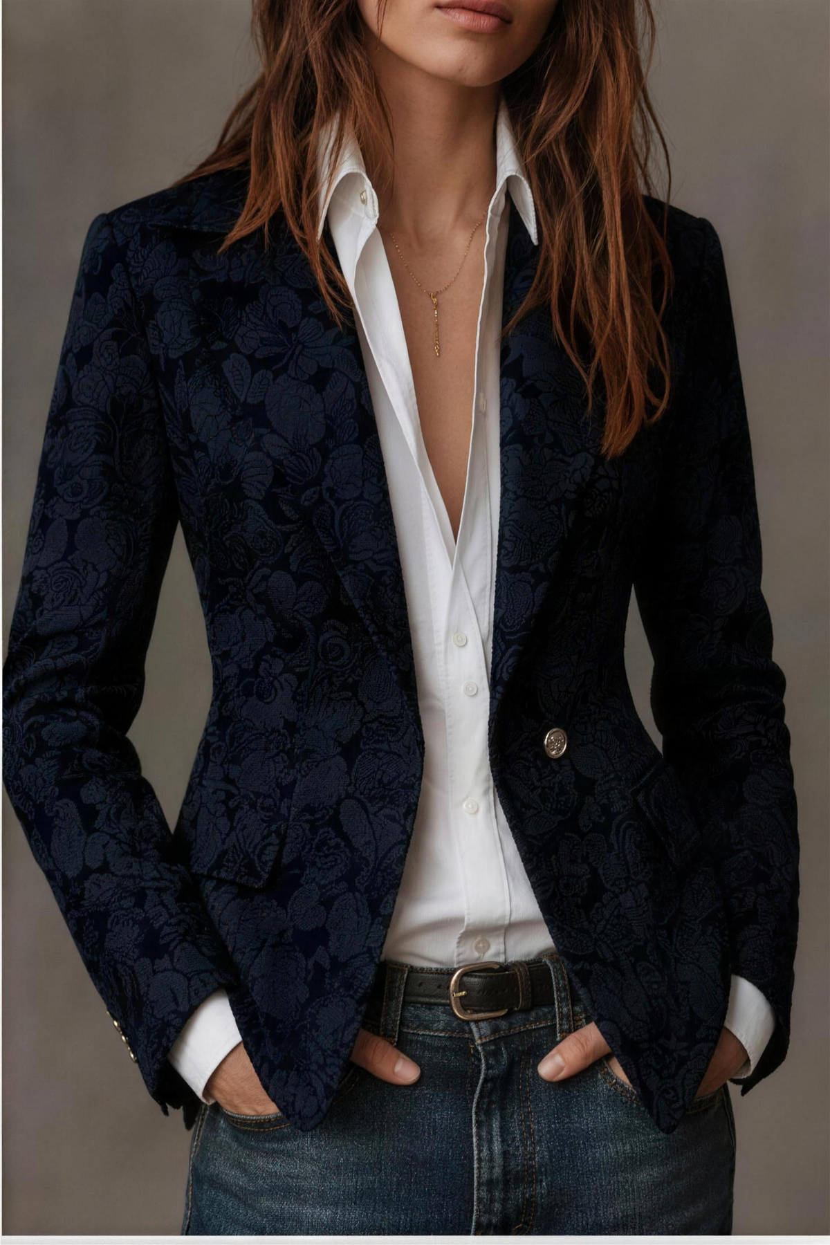 Loretta fitted jacquard blazer - blue