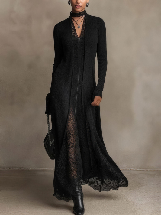 Flavia ribbed knit & lace maxi dress