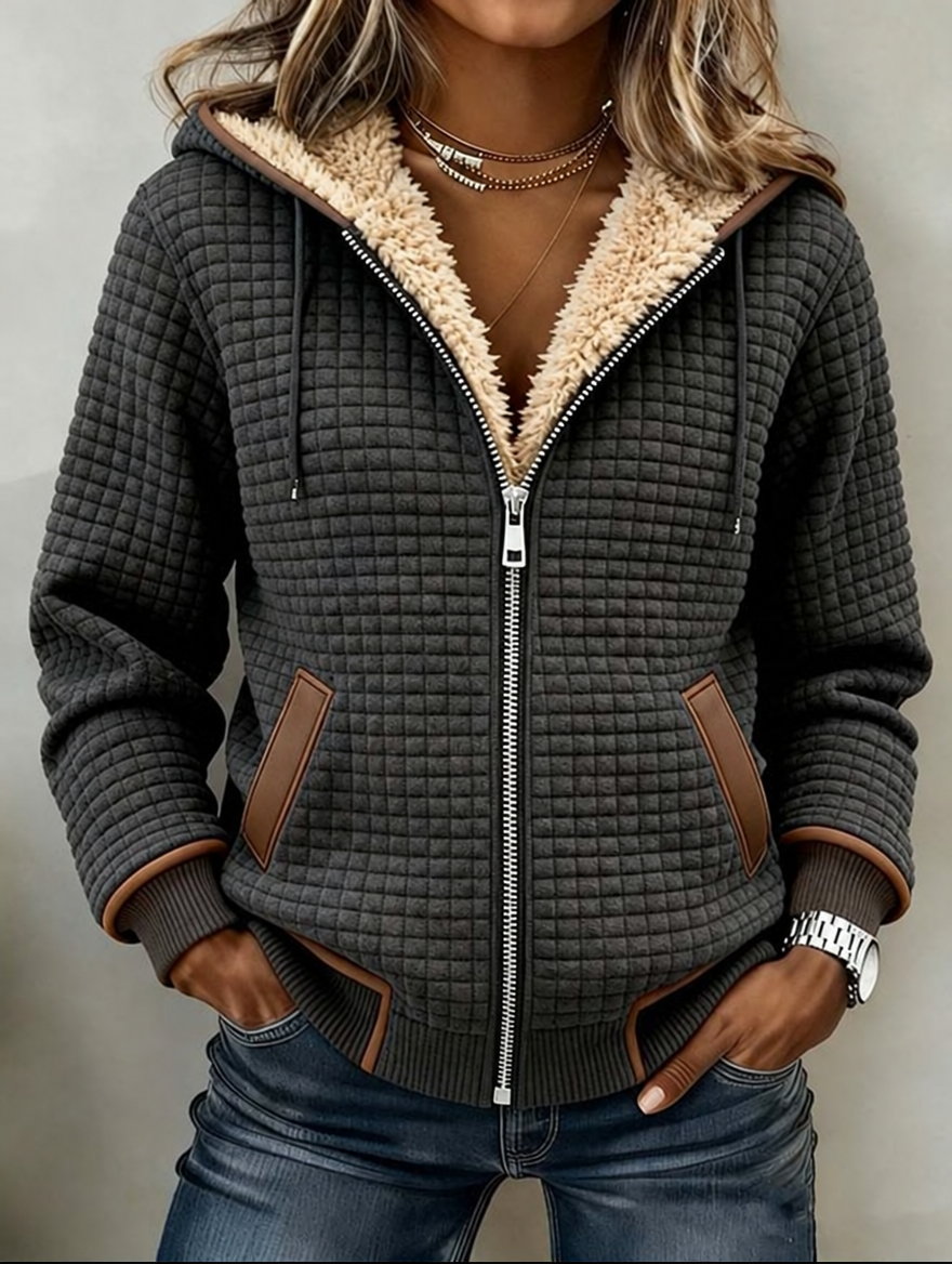 Camilla quilted sherpa-hood zip jacket - charcoal grey