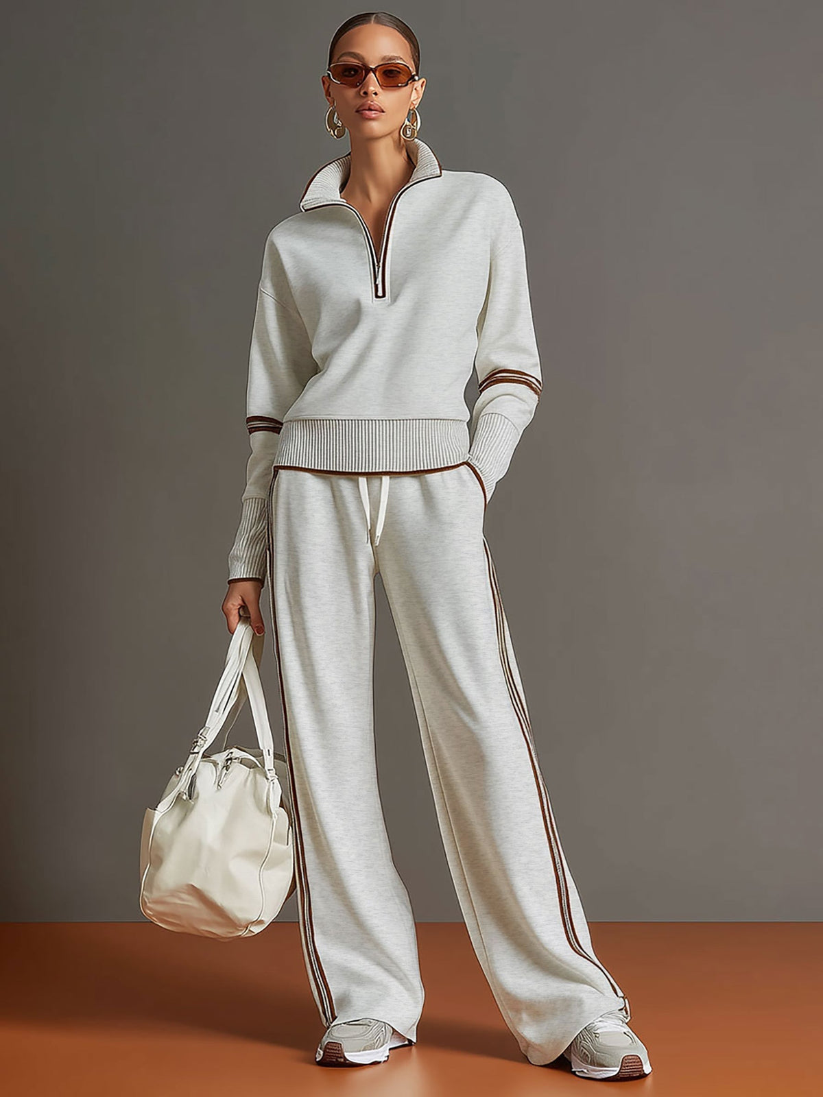 Raffaella Half-Zip Sweatshirt & Wide-Leg Pants Set