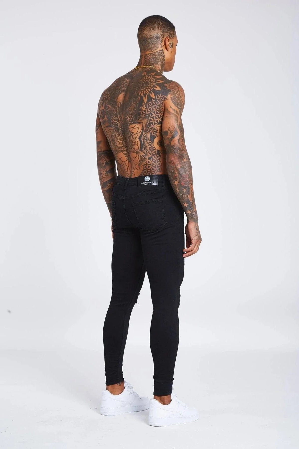 SKINNY FIT JEANS RIPPED & REPAIRED - BLACK