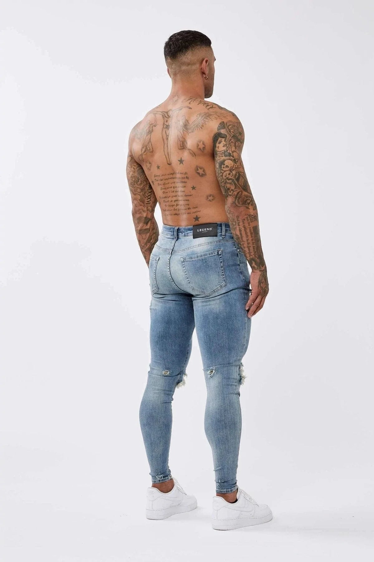 SKINNY FIT JEANS RIPPED & REPAIRED - STRONG WASHED DARK BLUE