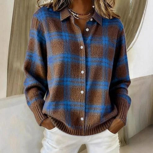 Giulia plaid knit shacket cardigan