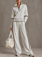 Raffaella half-zip sweatshirt & wide-leg pants set - gray & white