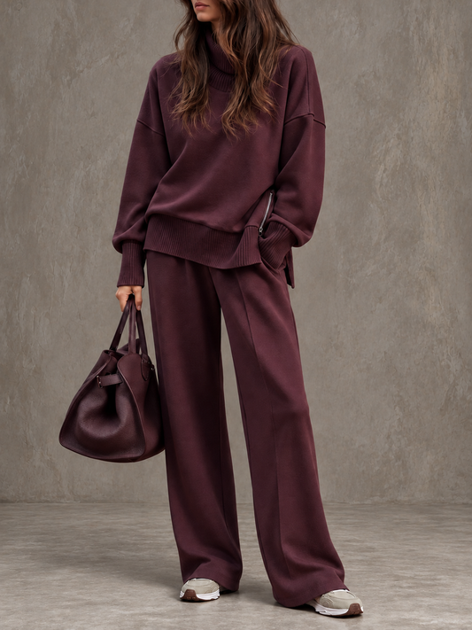 Bianca oversized hoodie & wide-leg pants set - burgundy