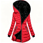 Alpine Quilted Hooded Long Coat - Red