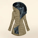 Alpine Quilted Hooded Long Coat - Khaki