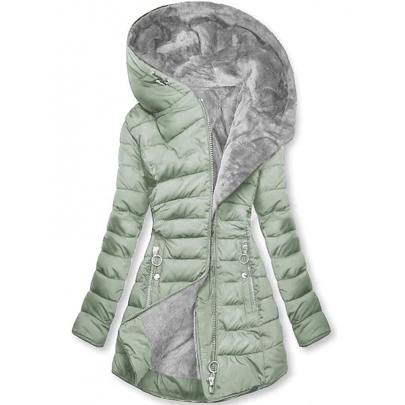 Alpine Quilted Hooded Long Coat - Sage